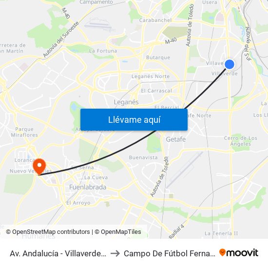 Av. Andalucía - Villaverde Bajo Cruce to Campo De Fútbol Fernando Torres map