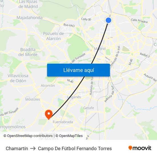 Chamartín to Campo De Fútbol Fernando Torres map