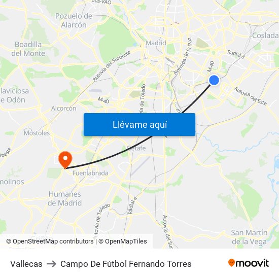 Vallecas to Campo De Fútbol Fernando Torres map