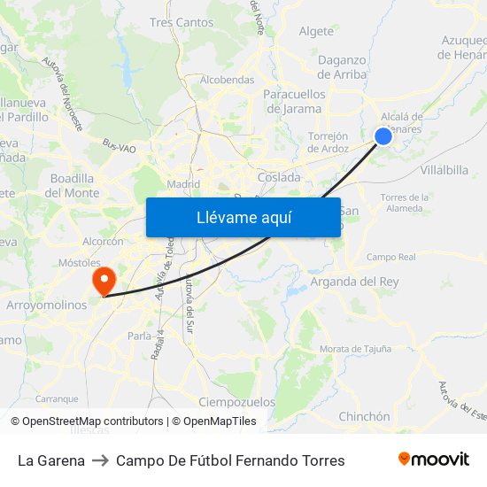 La Garena to Campo De Fútbol Fernando Torres map