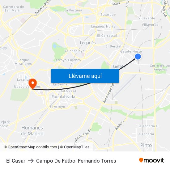 El Casar to Campo De Fútbol Fernando Torres map