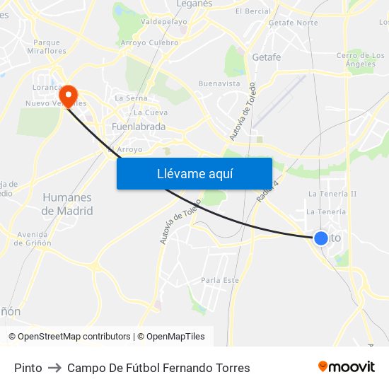 Pinto to Campo De Fútbol Fernando Torres map