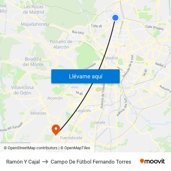 Ramón Y Cajal to Campo De Fútbol Fernando Torres map