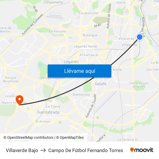 Villaverde Bajo to Campo De Fútbol Fernando Torres map