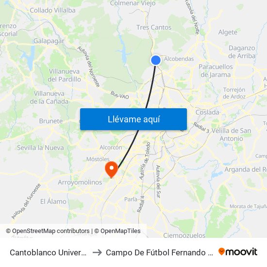 Cantoblanco Universidad to Campo De Fútbol Fernando Torres map
