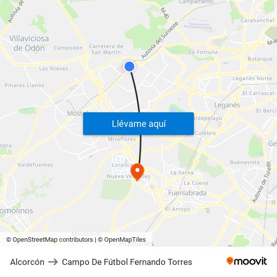 Alcorcón to Campo De Fútbol Fernando Torres map