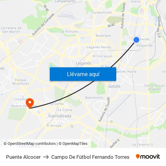Puente Alcocer to Campo De Fútbol Fernando Torres map