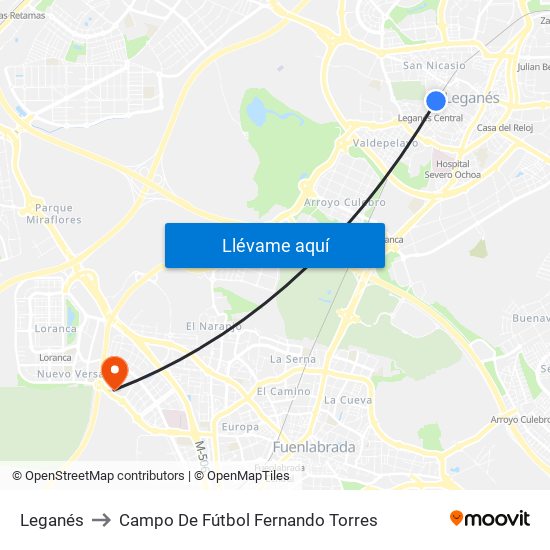 Leganés to Campo De Fútbol Fernando Torres map