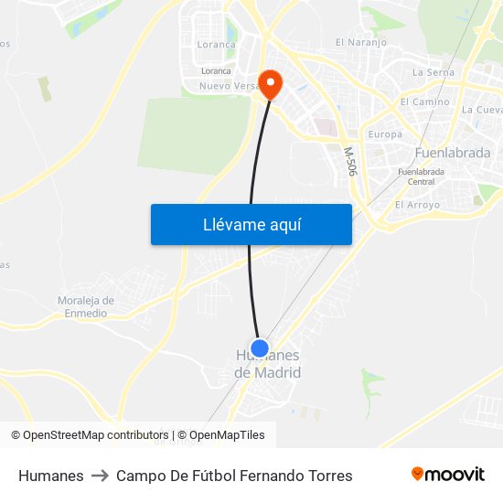 Humanes to Campo De Fútbol Fernando Torres map