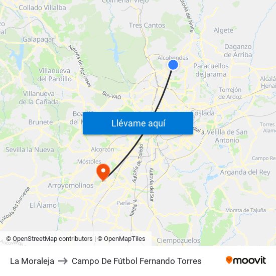 La Moraleja to Campo De Fútbol Fernando Torres map