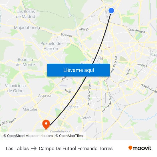 Las Tablas to Campo De Fútbol Fernando Torres map