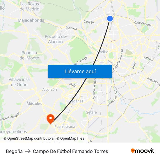 Begoña to Campo De Fútbol Fernando Torres map