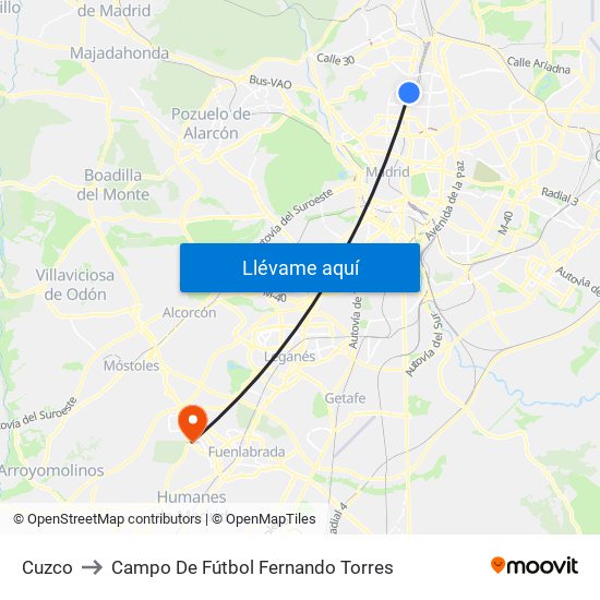 Cuzco to Campo De Fútbol Fernando Torres map