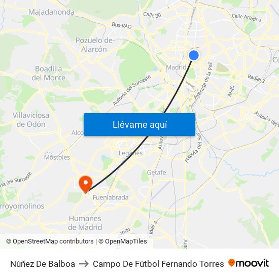 Núñez De Balboa to Campo De Fútbol Fernando Torres map