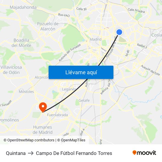 Quintana to Campo De Fútbol Fernando Torres map