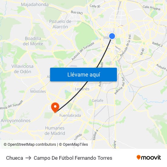 Chueca to Campo De Fútbol Fernando Torres map