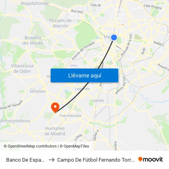 Banco De España to Campo De Fútbol Fernando Torres map