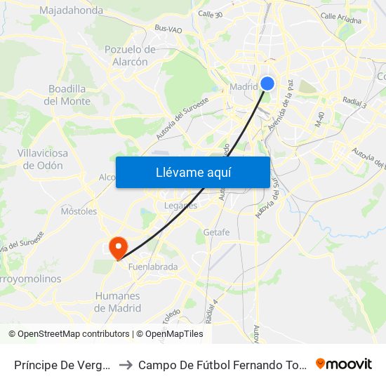 Príncipe De Vergara to Campo De Fútbol Fernando Torres map