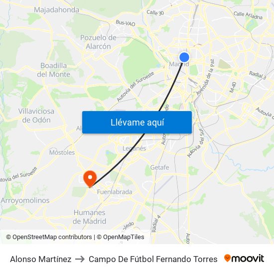 Alonso Martínez to Campo De Fútbol Fernando Torres map