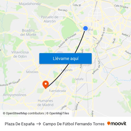 Plaza De España to Campo De Fútbol Fernando Torres map