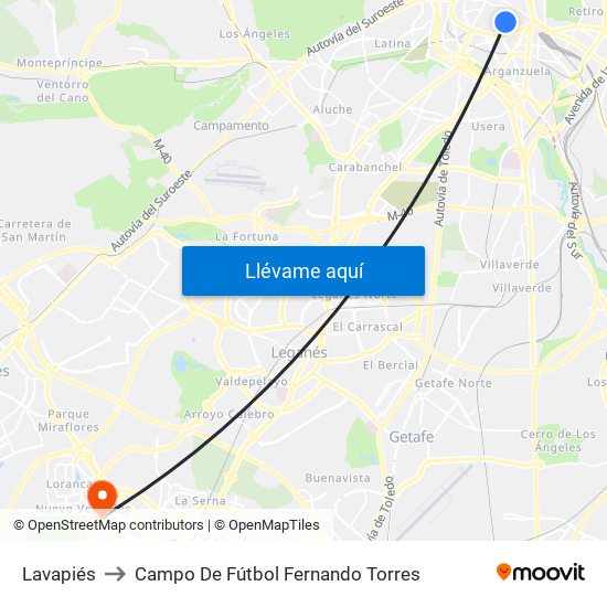 Lavapiés to Campo De Fútbol Fernando Torres map