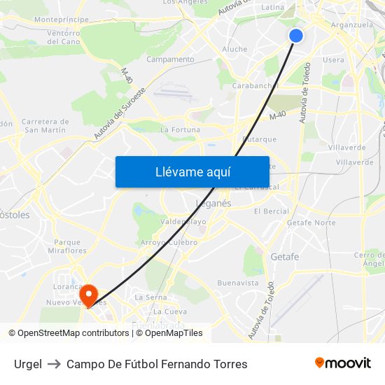 Urgel to Campo De Fútbol Fernando Torres map