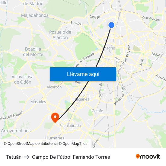 Tetuán to Campo De Fútbol Fernando Torres map