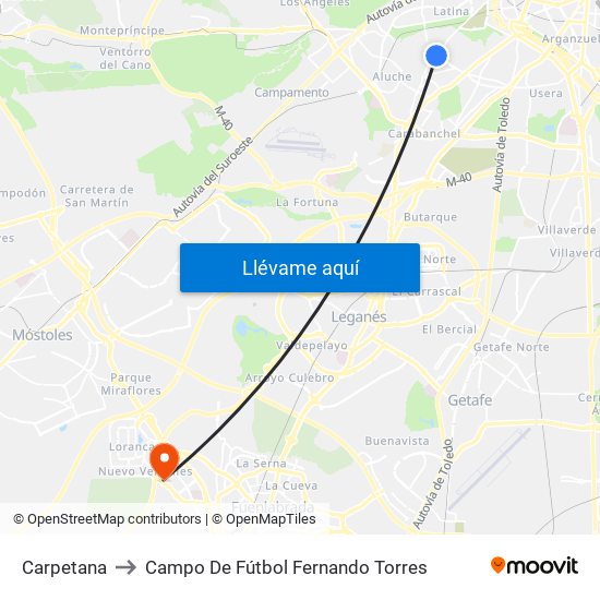 Carpetana to Campo De Fútbol Fernando Torres map