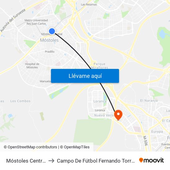 Móstoles Central to Campo De Fútbol Fernando Torres map