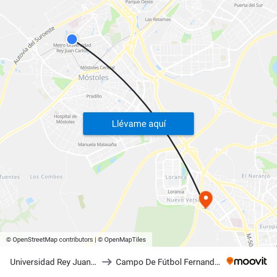 Universidad Rey Juan Carlos to Campo De Fútbol Fernando Torres map