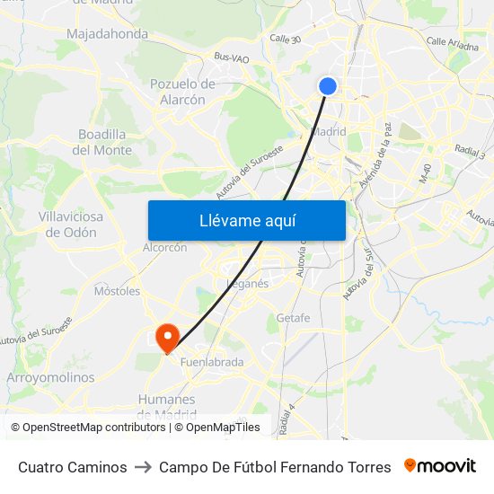 Cuatro Caminos to Campo De Fútbol Fernando Torres map