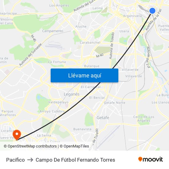 Pacífico to Campo De Fútbol Fernando Torres map