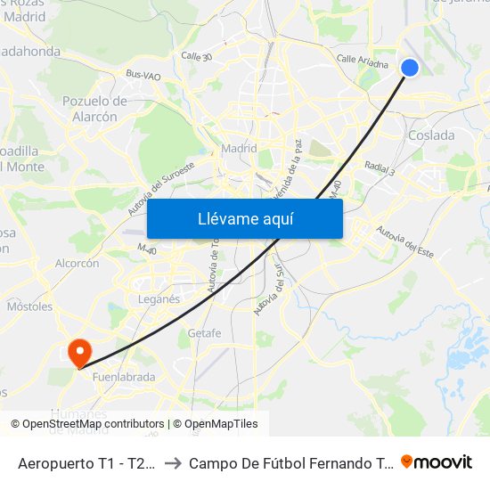 Aeropuerto T1 - T2 - T3 to Campo De Fútbol Fernando Torres map
