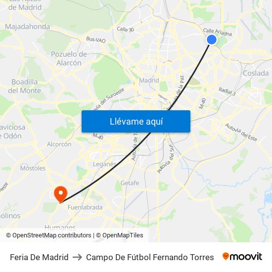 Feria De Madrid to Campo De Fútbol Fernando Torres map