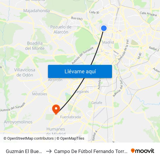 Guzmán El Bueno to Campo De Fútbol Fernando Torres map