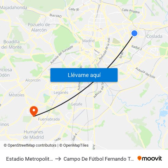 Estadio Metropolitano to Campo De Fútbol Fernando Torres map