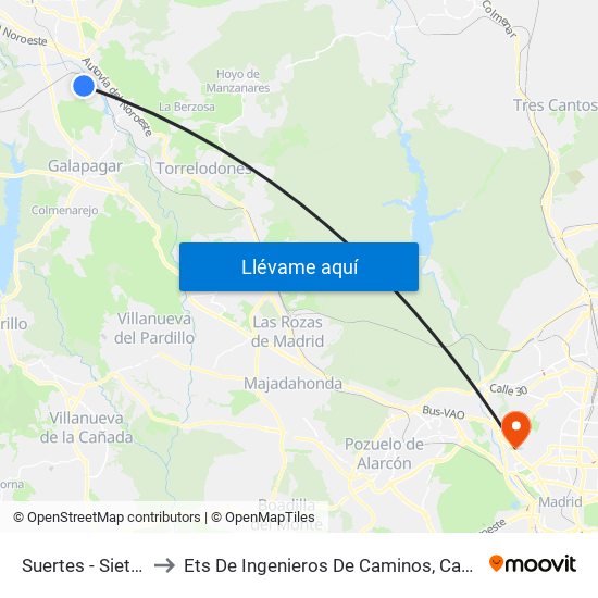 Suertes - Siete Picos to Ets De Ingenieros De Caminos, Canales Y Puertos map