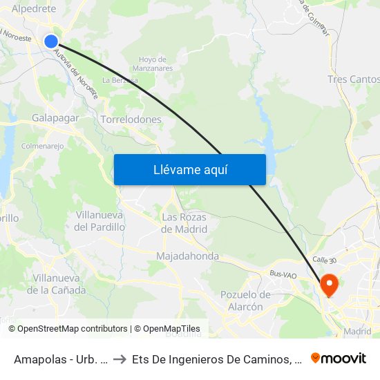 Amapolas - Urb. Los Valles to Ets De Ingenieros De Caminos, Canales Y Puertos map