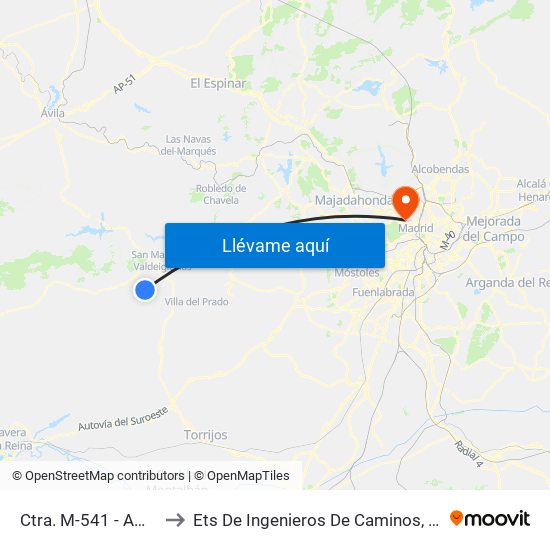 Ctra. M-541 - Amor De Dios to Ets De Ingenieros De Caminos, Canales Y Puertos map
