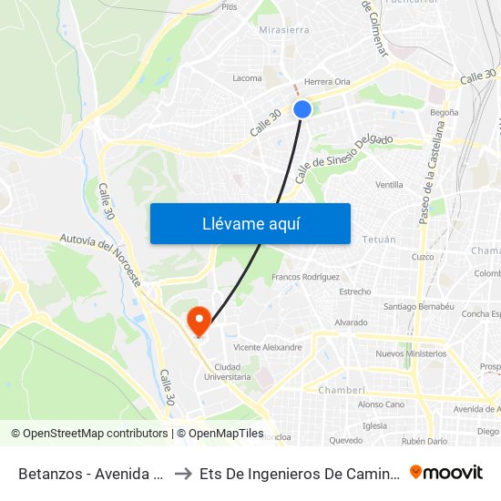 Betanzos - Avenida De La Ilustración to Ets De Ingenieros De Caminos, Canales Y Puertos map