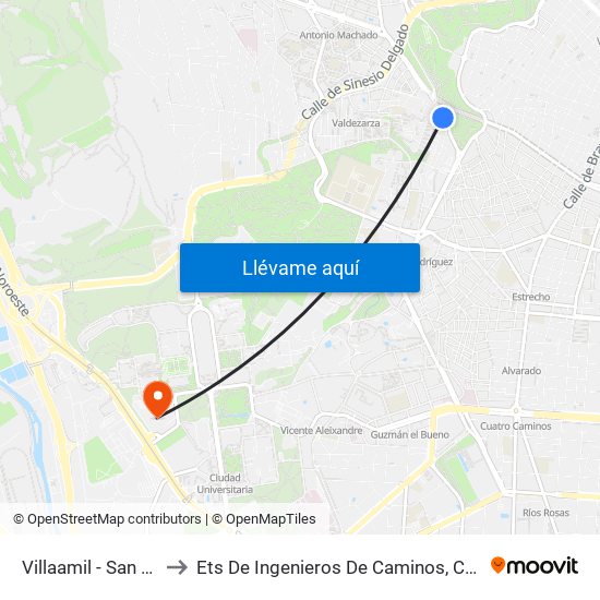 Villaamil - San Restituto to Ets De Ingenieros De Caminos, Canales Y Puertos map