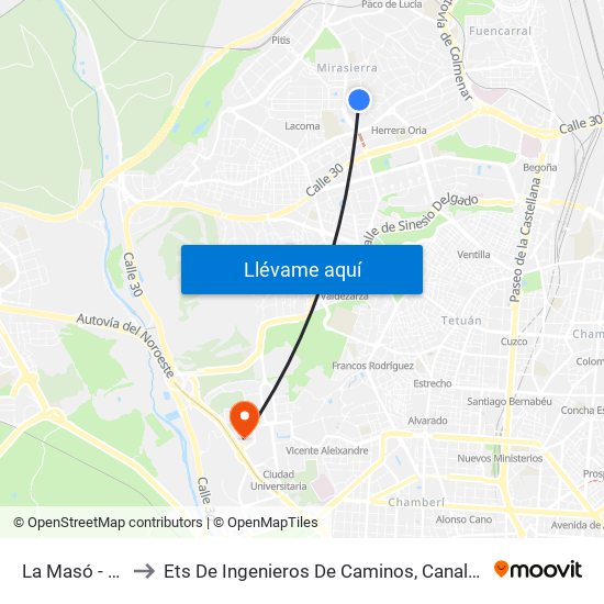 La Masó - Salou to Ets De Ingenieros De Caminos, Canales Y Puertos map