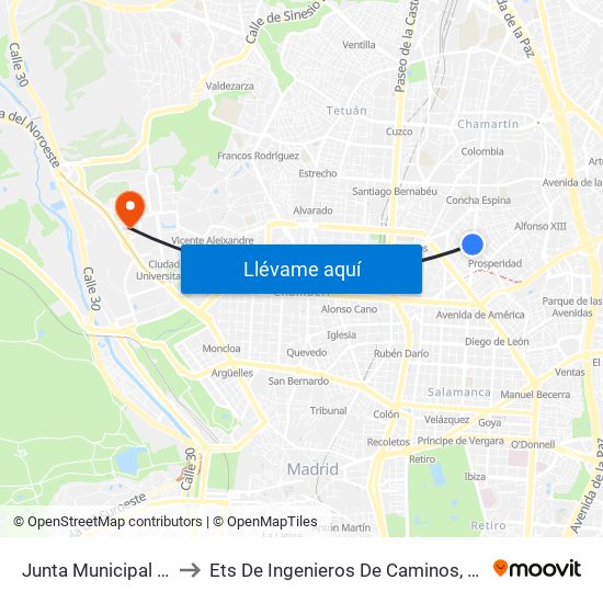 Junta Municipal Chamartín to Ets De Ingenieros De Caminos, Canales Y Puertos map