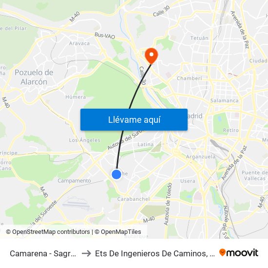 Camarena - Sagrada Familia to Ets De Ingenieros De Caminos, Canales Y Puertos map