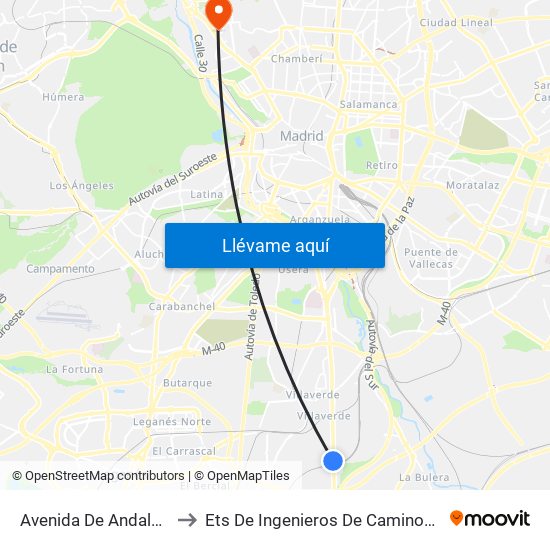 Avenida De Andalucía - Marconi to Ets De Ingenieros De Caminos, Canales Y Puertos map