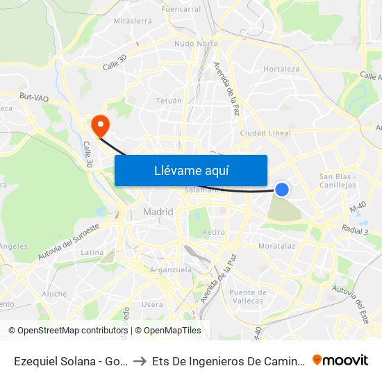 Ezequiel Solana - Gonzalo De Berceo to Ets De Ingenieros De Caminos, Canales Y Puertos map
