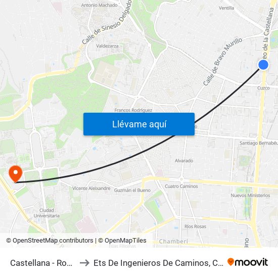 Castellana - Rosario Pino to Ets De Ingenieros De Caminos, Canales Y Puertos map