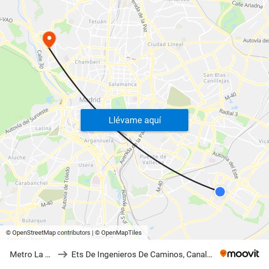 Metro La Gavia to Ets De Ingenieros De Caminos, Canales Y Puertos map