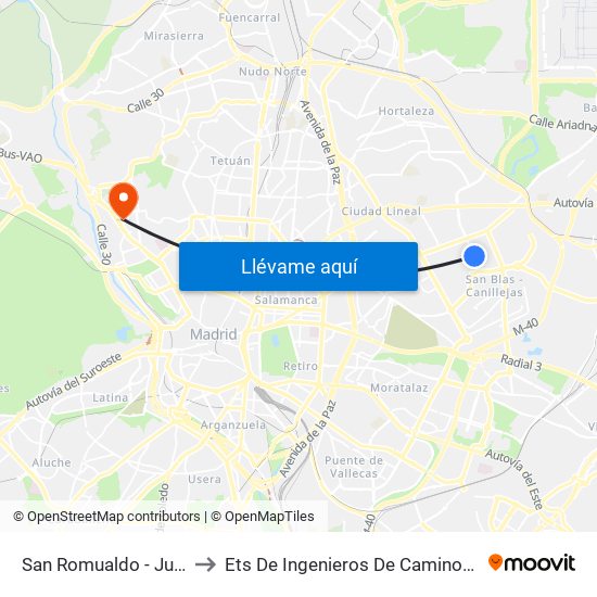 San Romualdo - Julián Camarillo to Ets De Ingenieros De Caminos, Canales Y Puertos map