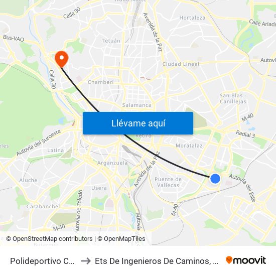 Polideportivo Campus Sur to Ets De Ingenieros De Caminos, Canales Y Puertos map